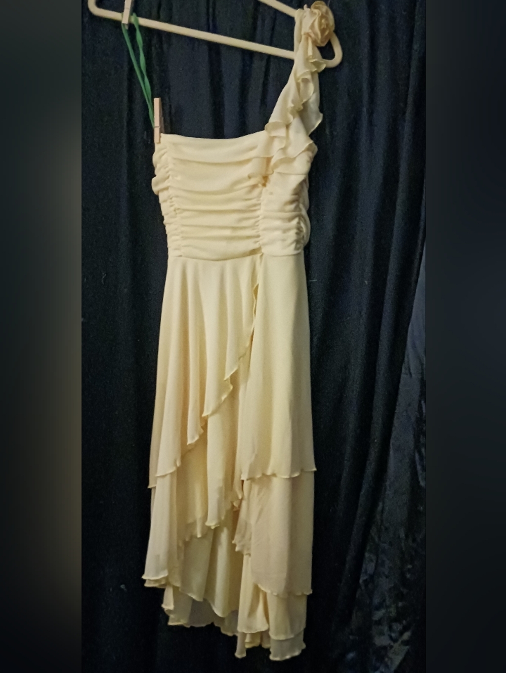 Trixxi Pale Yellow One-Shoulder Ruffle Tiered Dress